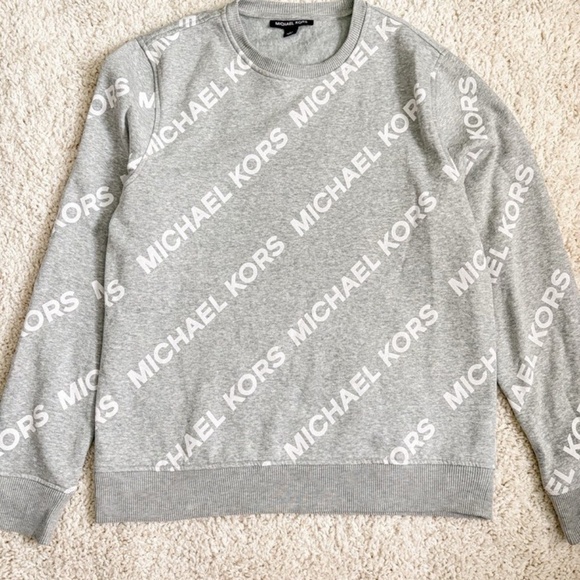 Michael Kors All‎ Over Print Pullover Fall Crewneck Sweatshirt GREY White L - Picture 1 of 4
